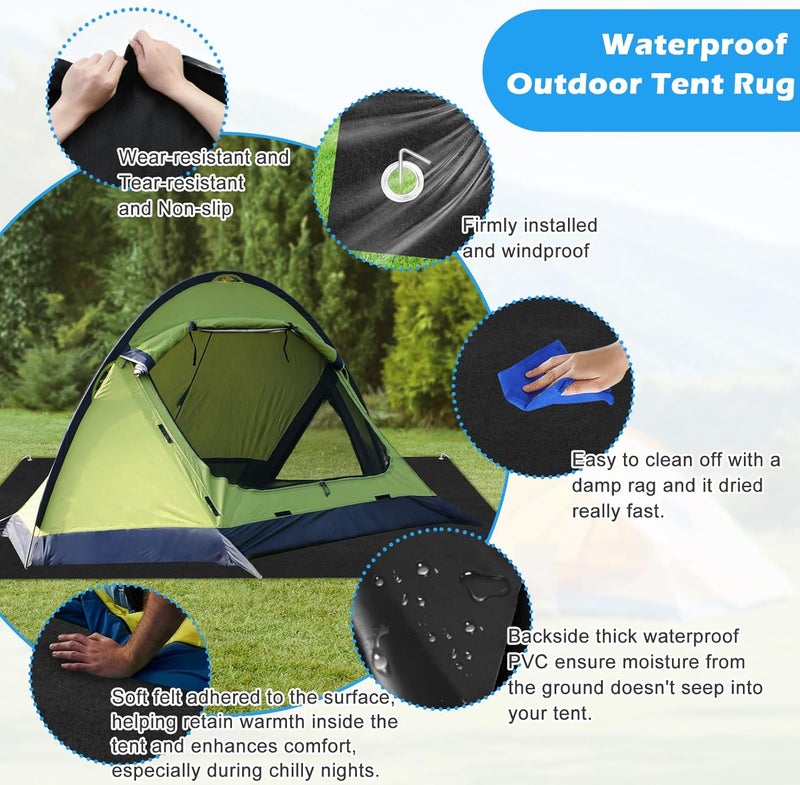 Emsiok Camping Tent Carpet Mat, Large Picnic Blanket Waterproof Outdoor Camping Rugs Keeps You Warm & Dry Felt Tents Floor Mat with Storage Strap and Stakes for Hiking Lawn Inside Outside Tents, 6.2 X 5 Ft - Image 3